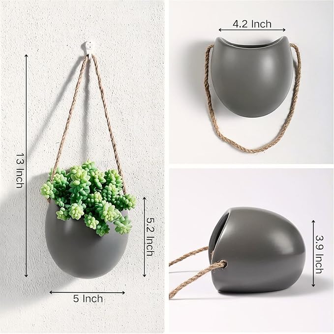 4 to 5 inch Ceramic Planters Wall Hanging Vases Decor - Set of 3 | Wall Decor for Home, Entryway, Hallway, Deck, Bathroom, Living Room, Dining Room, Garden, Farmhouse, Restaurants, Office, etc