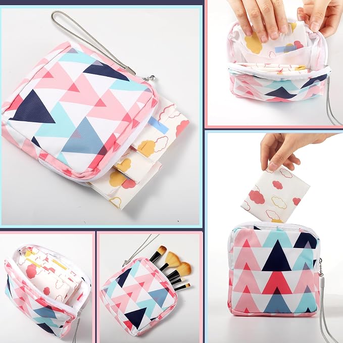 Paterr 12 Pcs Sanitary Napkin Storage Bag Set Portable Period Pouch with Lanyard for Menstrual Pad Bags Back to School First Period Gift for Teen Girls (Cute Style)