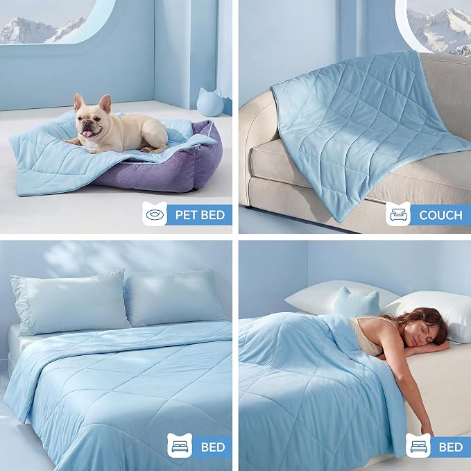 Luciphia Q-MAX>0.4 Cooling Dog Blanket Breathable Cold Pet Puppy Blue,40x60 | Silky soft self-cooling; summer calming mat; easy clean washable; lightweight couch protector for dogs, cats, and puppies.