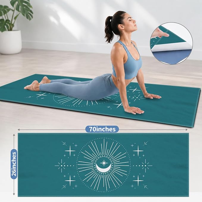 Yoga Mat Towel, Hot Yoga Non Slip with 4 Corner Pockets, 70 x 26 in | Soft Absorbent Microfiber With Four Corner Pockets, Fits Over Yoga Mats For Hot Yoga, Pilates, Gym, And Travel