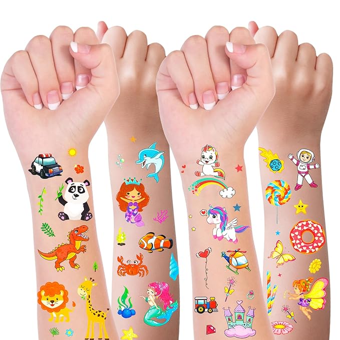 Tattoos for Kids, 300+ Mixed Styles Temporary Tattoos Stickers Set for Girls and Boys, Space Dinosaur Animals Butterfly Fish Tattoos for Kids Birthday Party Supplies Party Favors