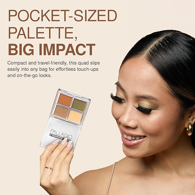 Palladio Eyeshadow Quads Velvety Pigmented Blendable Matte, Metallic & Shimmer Finishes, Creamy Formula, Four Way Quad Eye Shadow Palette, Talc-Free (Girly)