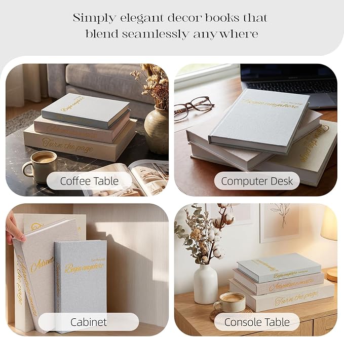 Decorative Book Storage Box Set of 3, Linen Faux Books for Coffee Table, Stylish Decorative Books for Bookshelf, Photo Organization, Keepsake Storage, Home Decor, Blue Gray