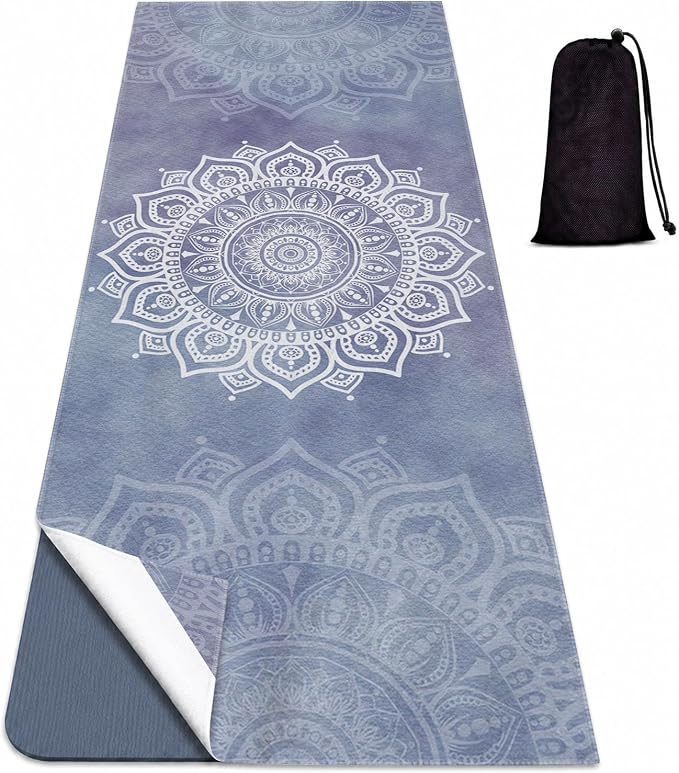 Yoga Mat Towel, Hot Yoga Non Slip with 4 Corner Pockets, 70 x 26 in | Soft Absorbent Microfiber With Four Corner Pockets, Fits Over Yoga Mats For Hot Yoga, Pilates, Gym, And Travel