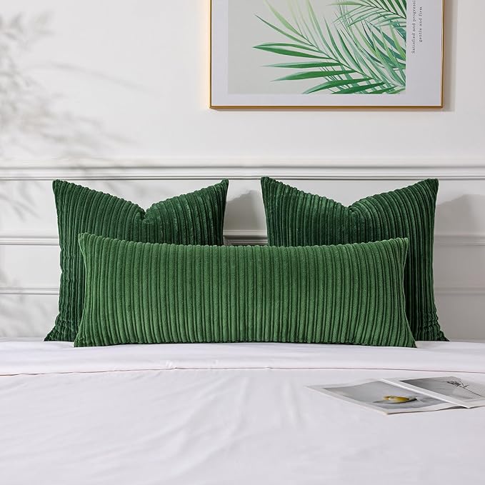 UGASA 14x36 Inch Christmas Pillow Cover Pack of 1 Soft Boho Stripe Corduroy Large Long Rectangle Lumbar Cushion Case Farmhouse Decorative Pilowcase for Bed Couch Sofa Bedroom, Christmas Green
