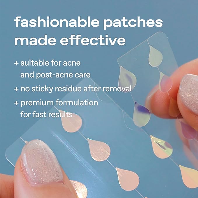 glow diamond drop blemish patch | protects blemishes from water & external contaminants | holographic hydrocolloid spot‑repair patches | niacinamide | clear invisible finish | 100 ea