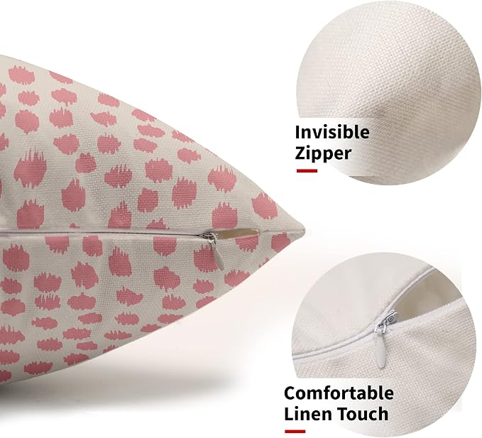 Pink Cream Boho Design Polka Dot Throw Pillows 12x20 Set of 2 Modern Brush Strokes Print Decorative Outdoor Pillowcase Lumbar Cushion Cover Linen Pillow Case for Home Sofa Couch Bed