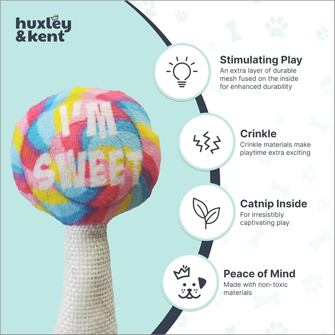 Huxley & Kent Plush Crinkle Catnip Cat Toy, I'm Sweet Lollipop