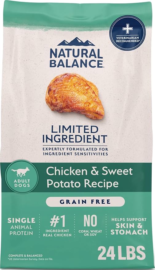 Natural Balance Limited Ingredient Adult Dry Dog Food - Balanced Nutrition for Adult Dogs - Grain Free, Soy-Free Recipe - Limited Ingredient Formula - 24 lb - Chicken & Sweet Potato Recipe
