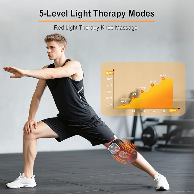 Red Light Therapy & Vibration Knee Massage - 660nm&850nm Red Light Therapy Heated Device for Knee, Wireless Rechargeable Magnetic Attraction Controller, Gifts for Grandma & Grandpa, Black