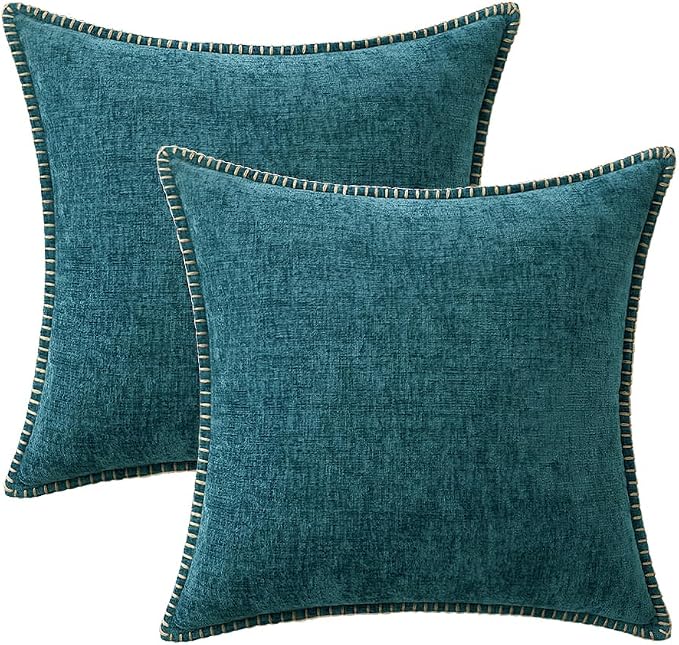 MIULEE Decorative Couch Throw Pillow Covers 20x20 Inch Dark Teal 2 Pack | Farmhouse Pillow Covers with Stitched Edge, Soft Chenille Cushion Cases, for Sofa Bed Living Room Home Decor