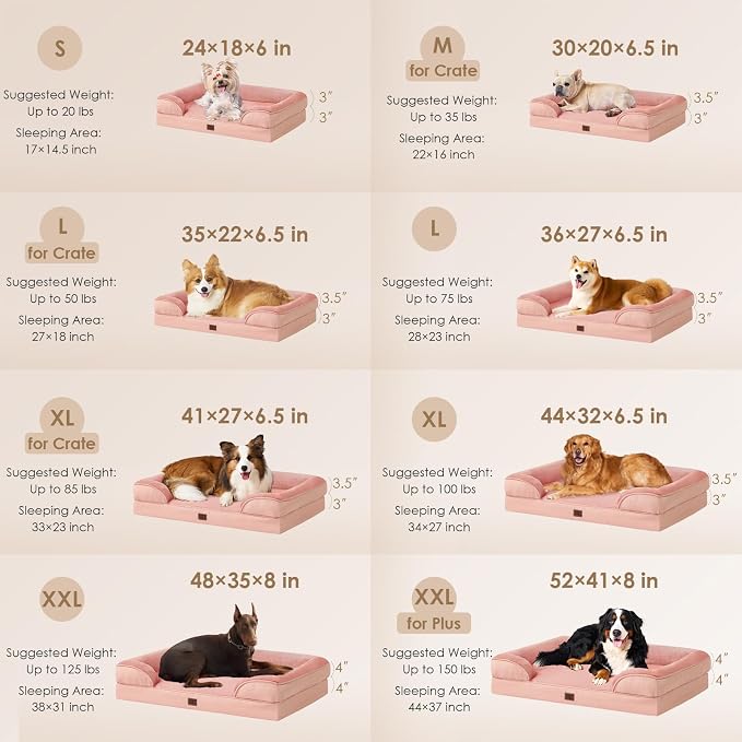 EHEYCIGA Orthopedic XXL Dog Bed, Waterproof Washable XL Big Pet Bed 48" | Non-Slip Bottom and Egg-Crate Memory Foam Extra Large Pet Couch Bed with Washable Removable Cover, Dusty Pink
