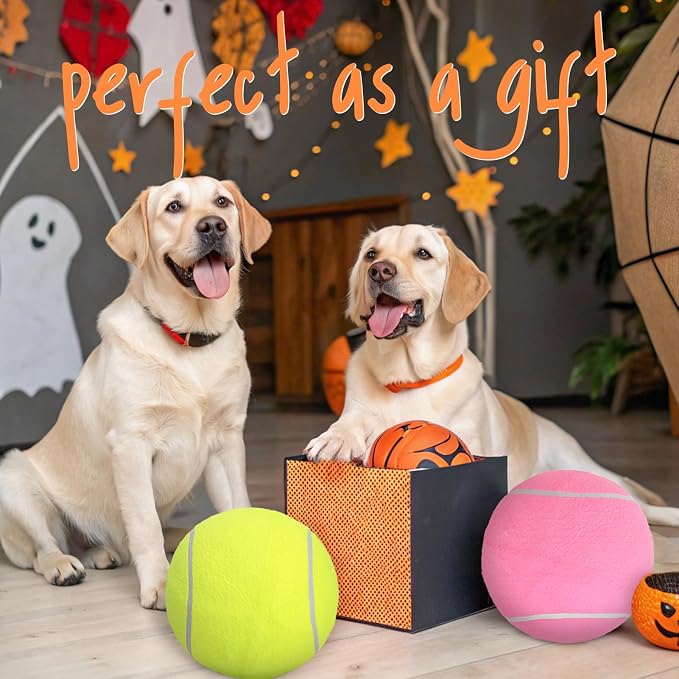 SCENEREAL Giant Tennis Ball for Dogs, 2 Pack 9.5" Inflatable Large Dog Balls for Large Medium Dogs Puppies, Funny Interactive Sports Ball for Indoor Outdoor Training Playing