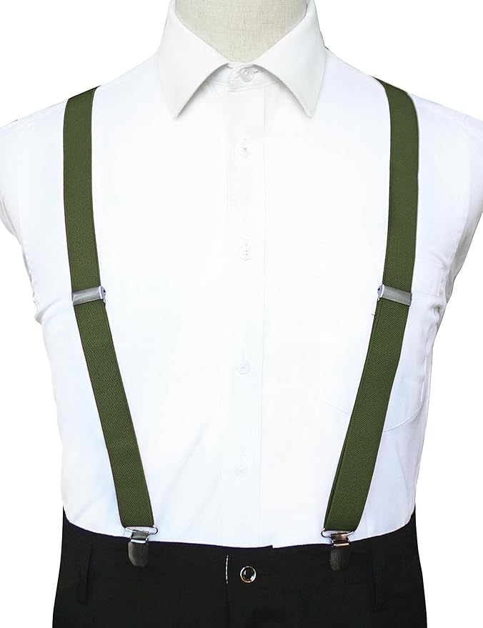 JEMYGINS Solid Color Mens Suspender with 3 Strong Clips Adjustable Braces