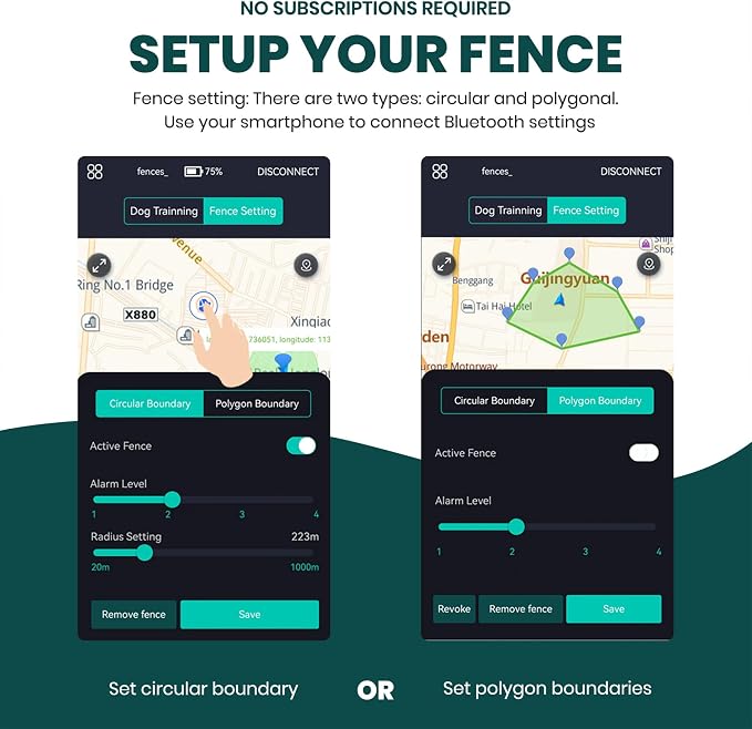 GPS Wireless Dog Fence System & Training Collar with Free App | Smart Portable Electric Dog Fence No Subscription for Small Medium Large Dogs-Waterproof Rechargeable Outdoor Large Yard Use