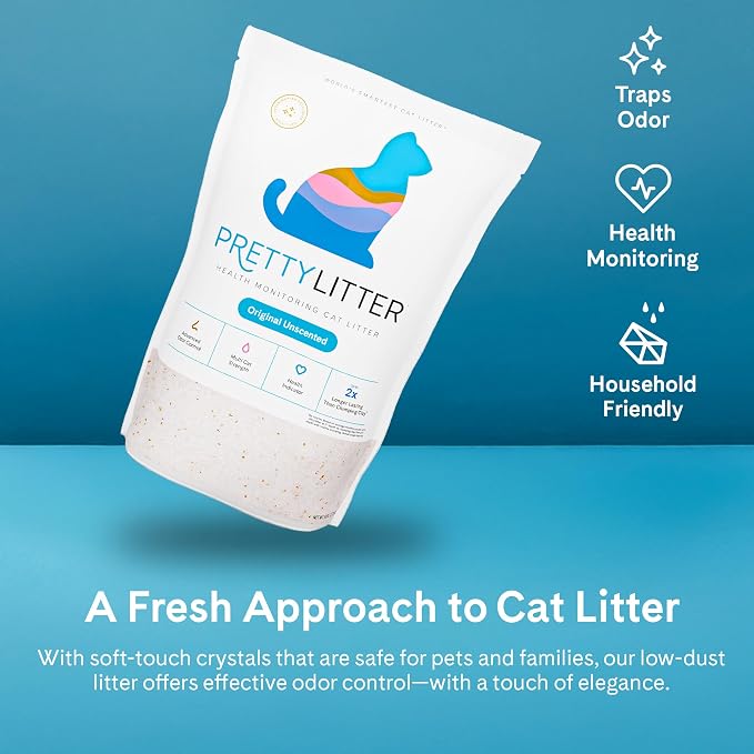 PrettyLitter Health Monitoring Cat Litter, Unscented, 6 lb. Bag | Up to 1 Month Supply, Non-Clumping, Advanced Odor Control, Automatic Litter Box Compatible, Color Changing Silica Crystals