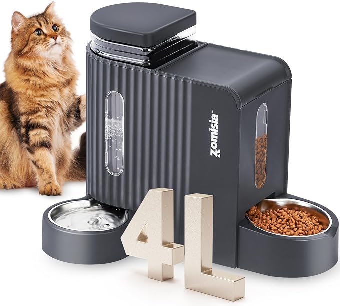 ZOMISIA Gravity Cat Food and Water Dispenser, 2 in 1 Automatic Cat Feeder