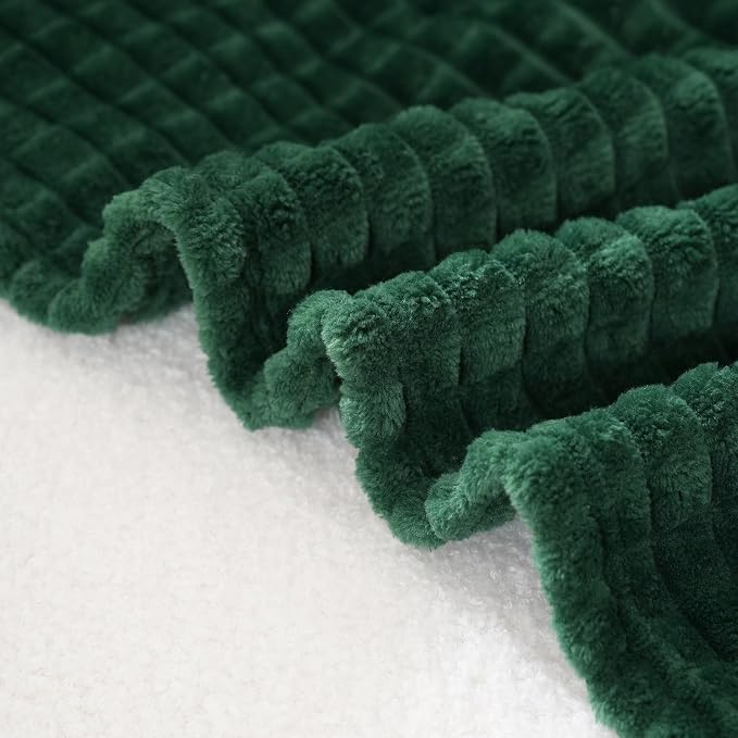 Puncuntex Fleece Blanket Dark Green 108"×90" with Square Grid Design | Super Soft Plush Cozy Flannel Throw Blanket Luxury for Couch Sofa Chair