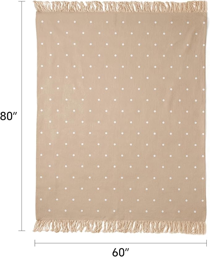 100% Cotton Boho Throw Blanket for Home Decor – Classic Farmhouse Quilt Bedding, Muslin Blankets for Adults, Vintage Woven Decorative Blanket for Couch, Bed Layering Use, Classic Dotted, 60"x80"