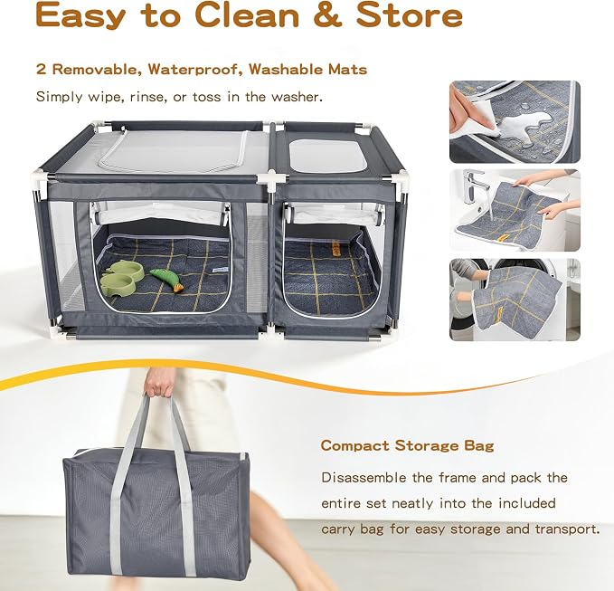 2-in-1 Cat Playpen 46x29.5x23in Enclosure with Litter Box Area