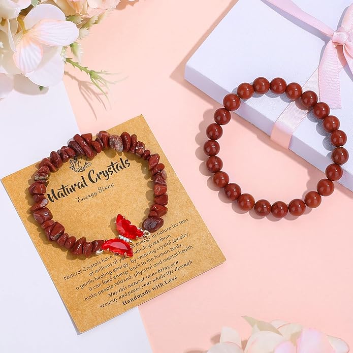 DUQGUHO 2Pcs Butterfly Bracelets for Women Healing Crystals Bracelets for Women Natural Gemstone Bead Bracelet Cute Butterfly Charm Bracelet Stretch 8mm Crystal Jewelry Gifts for Women