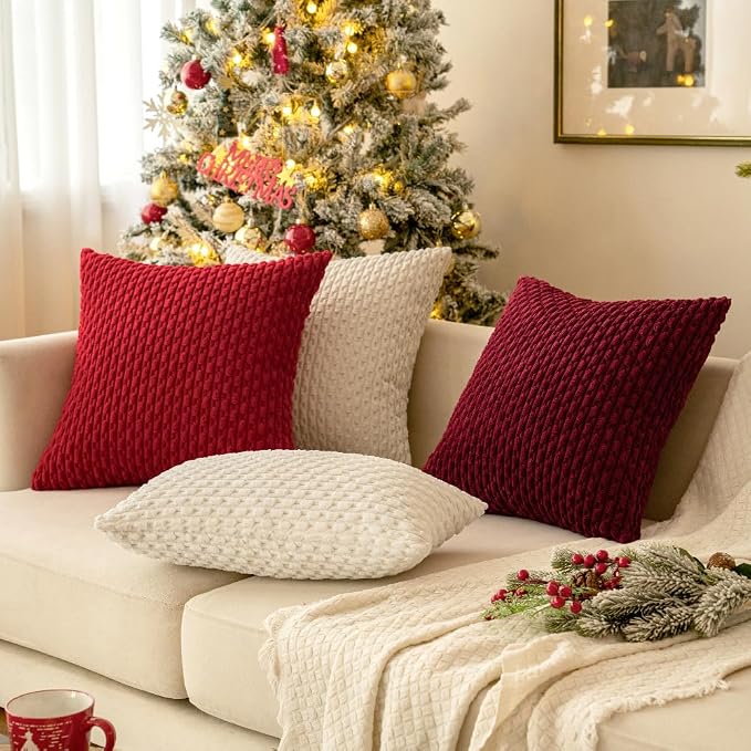 MIULEE Euro Sham Decorative Throw Pillow Covers 22x22 Cream White Corduroy | Textured Striped Pack of 2 Striped Pillow Covers Modern Farmhouse Home Decor for Couch Bed Sofa Living Room