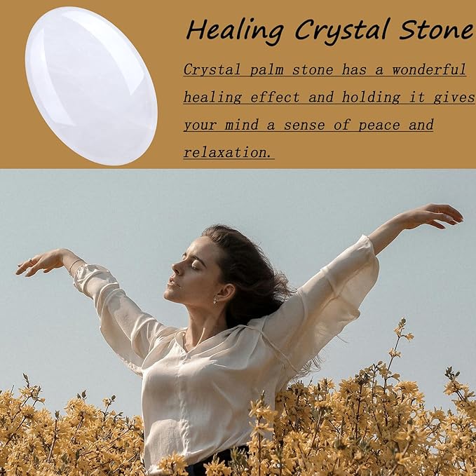 DUQGUHO Clear Quartz Crystal Palm Stone 2.4'' White Healing Crystals Natural Gemstone Worry Stone Energy Balancing Polished Stones Blessing Gifts Boho Pocket Stone 1PCS