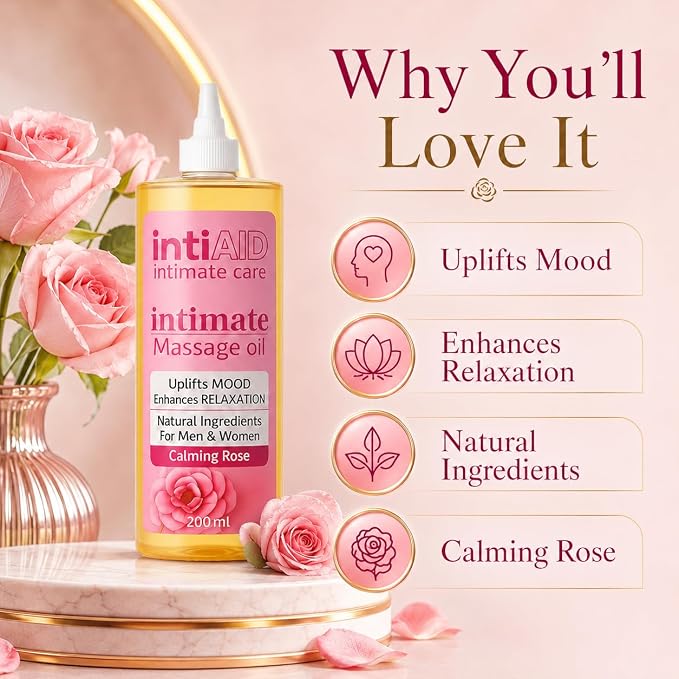 Intimate Massage Oil for Date Nights with Calming Rose Scent | Natural Jojoba, Almond Oil & Vitamin E | 7 Fl Oz