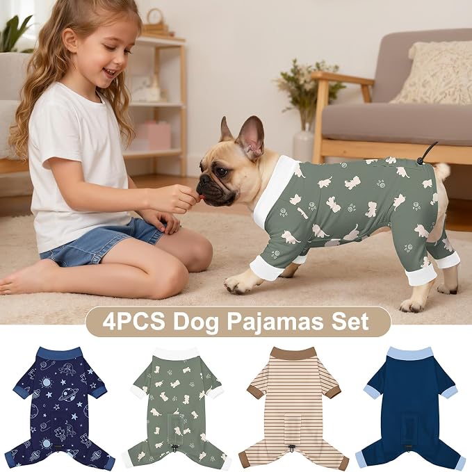 Bienbee Dog Pajamas, 4 Pack Dog Recovery Suit Shedding Suit Cute Soft Puppy Clothes Dogs Pjs Onesies Jammies Adjustable Breathable & Stretchy Clothes for Small Medium Large Dogs Girl Boy Puppy-L | Dog Shedding Suit with Soft Fabric, Breathable & Stretc...