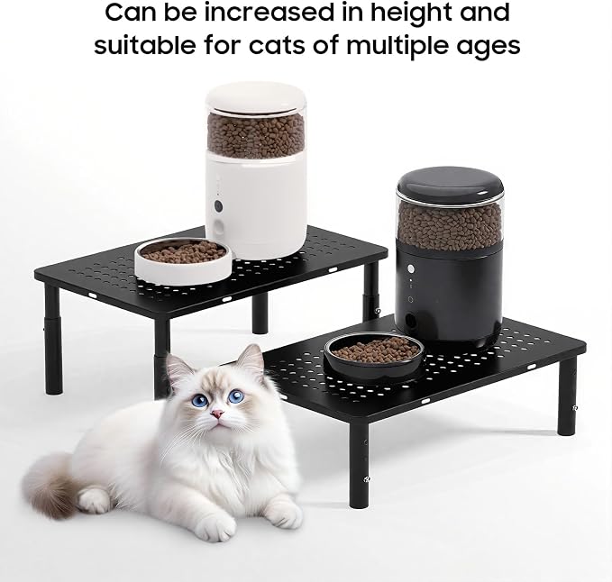W‌SOWX Adjustable Automatic Cat Feeder Stand, Elevated Cat Food Stand,Black | Lifted Cat Food Table Station,Raises Feeder/Bowls by 4.1"/4.9"/5.7",Relieves Spine and Joints Noticeably on Pets-Sturdy Metal