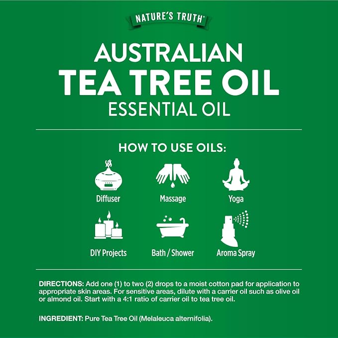 Nature's Truth Tea Tree Oil for Skin | 2 oz | Diffuser and Aromatherapy | Pure Australian Tea Tree Essential Oil | Non-GMO & Gluten Free
