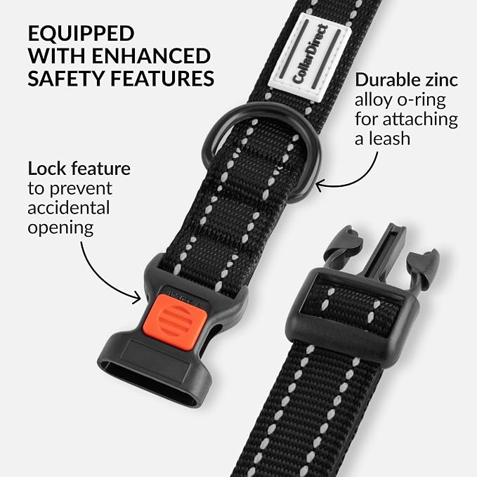 Reflective Dog Collar, Quick-Release Buckle (Black, 18-26 Inch)