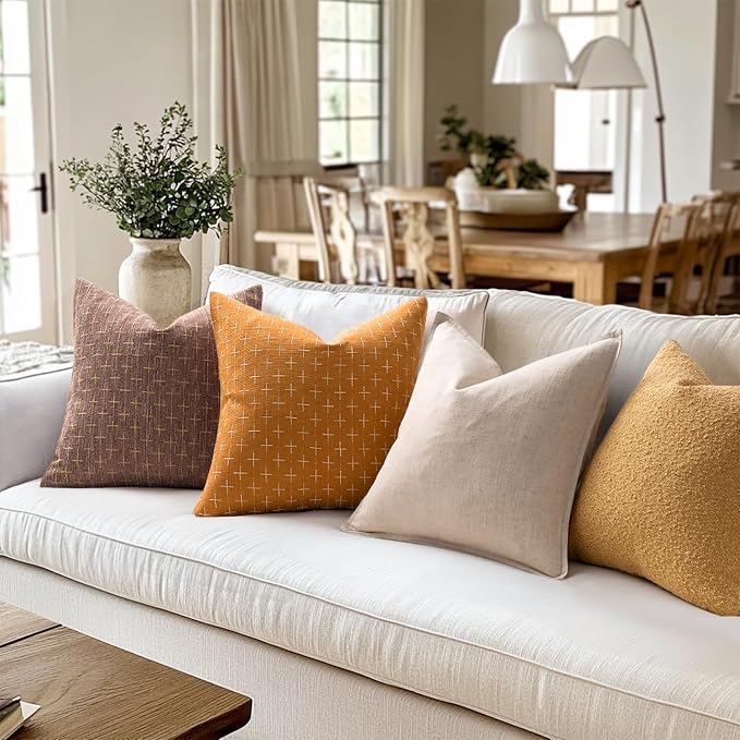 MIULEE Pack of 2 Decorative Burlap Linen Spring Throw Pillow Covers Farmhouse Pillowcases Modern Rustic Woven Textured Cushion Cover for Sofa Couch Bed 20x20 Inch Hazel