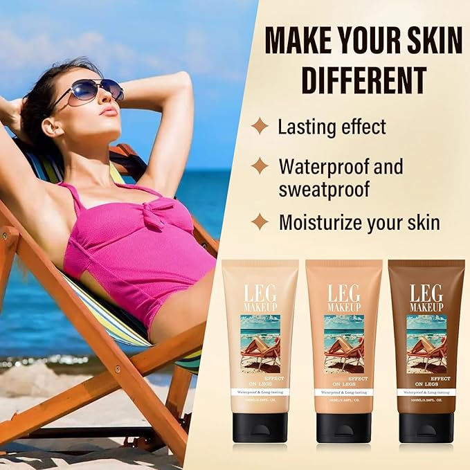 Legs Makeup Waterproof with Brush, No Transfer Body Concealer, Coverage for Vein, Scar, Tattoo for All Skin Tones, 100ML (BRONZE)