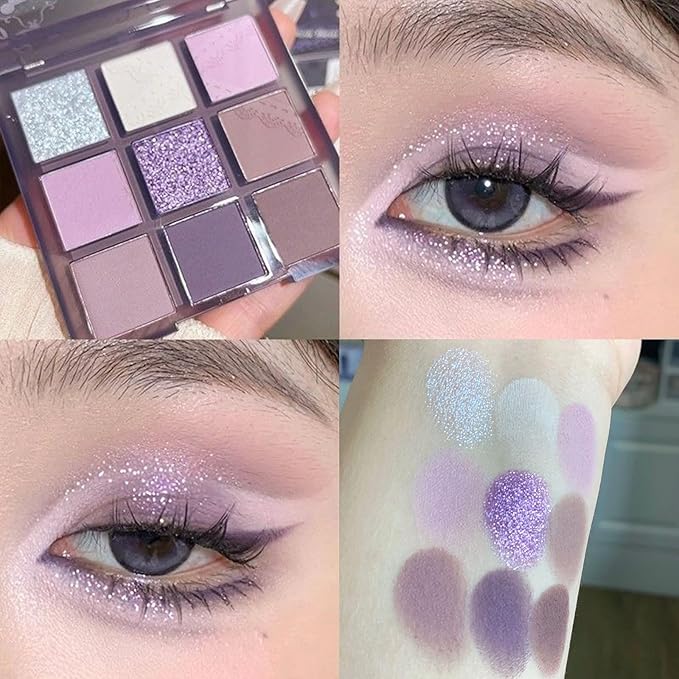 Erinde 9 Colors Eyeshadow Palette, Matte Shimmer Glitter Eye Shadow Palette Makeup, Highly Pigmented Long Lasting Waterproof, Natural Neutral Nude Eyeshadow Make Up Pallet, Purple Dreamscape