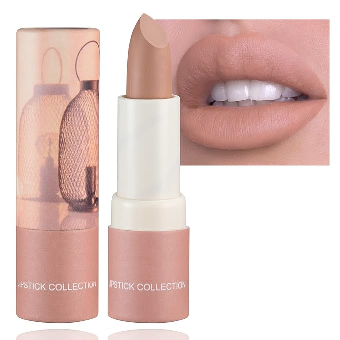 Matte Nude Lipstick,Paper Tube Lipsticks for Women,Bold & Intense Colors,Non-Stick Cup Not Fade Silky Smooth Velvet Lipgloss Set Lip Stick Matte Lipstick Lip Makeup Gifts(Nude)