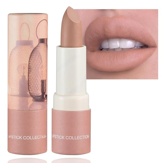 Matte Nude Lipstick,Paper Tube Lipsticks for Women,Bold & Intense Colors,Non-Stick Cup Not Fade Silky Smooth Velvet Lipgloss Set Lip Stick Matte Lipstick Lip Makeup Gifts(Nude)