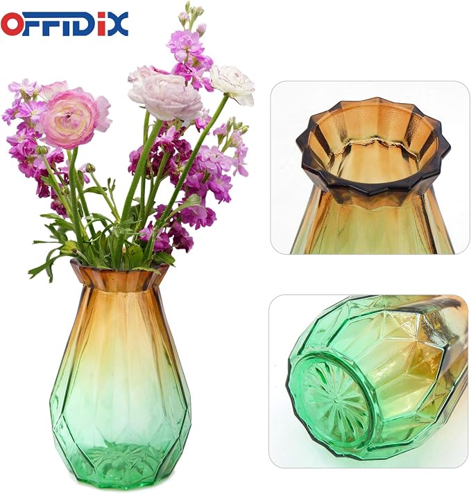 Glass Vase Gradient Multicolor with Geometric Faceted Design Floral Vase for Home, Business, Events or Weddings | for Home, Office or Wedding