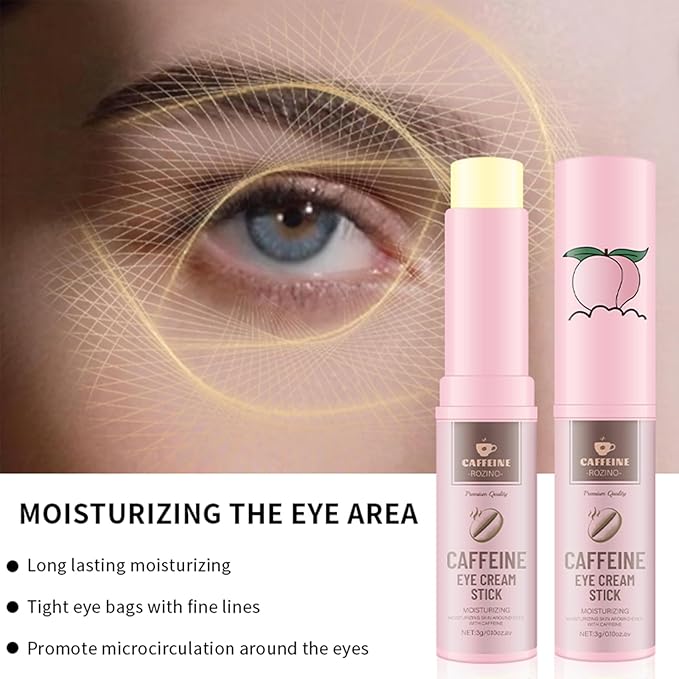 2Pcs Caffeine Eye Balm Stick, Anti-Aging Eye Balm for Puffiness, Dark Circles, Wrinkles, Firm the Light Beige Around The Eyes,Moisturizer Stick with Retinol and Hyaluronic Acid