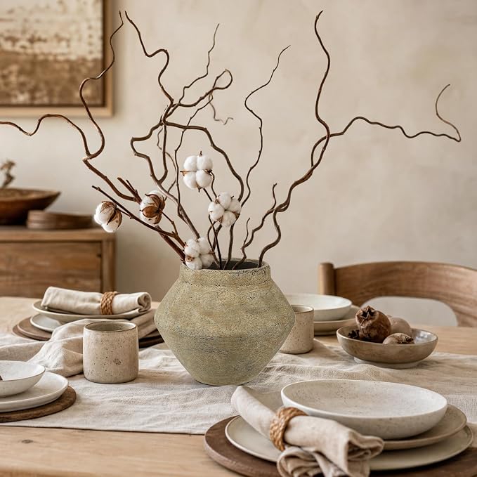 Briful Rustic Ceramic Vase 6'' Decorative Farmhouse Table Vase, Brown | Earthy Weathered Clay Urn Pottery for Shelf Decor, Entryway, Coffee Table Centerpiece, Faux Floral, Living Room Mantle Accent