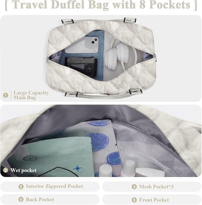 Travel Duffel Bag, Carry On Overnight Weekender Bags for Women | Travel Bag with Wet Pocket & Trolley Sleeve, For Spirit Airlines 18x14x8 Personal Item Bag