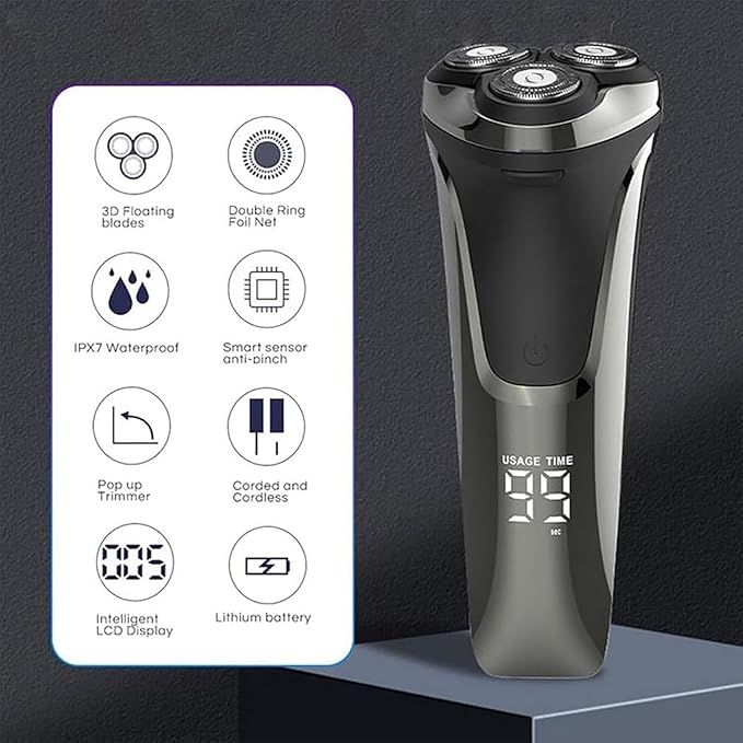 Snapbuy Electric Razor for Men, Snapbuy Electric Razor Pro of Father, Electric Shavers for Men,Ipx7 Waterproof Cordless Shaver with 90-Min Runtime, 4D Floating Head Rotary Shaver, Fast Charging(Black)