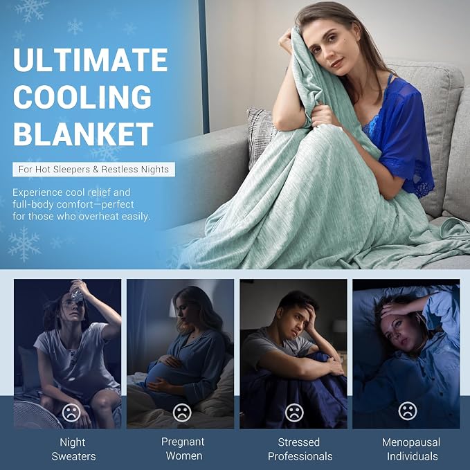 Elegear Arc-Chill 3.0 Cooling Blanket for Hot Sleepers, Cool Throw, Green | Q-Max>0.5 Cooling Fabric, Absorbs Heat to Keep Body Cool, Breathable Summer Blankets for Night Sweats & Menopause, 51"x67"