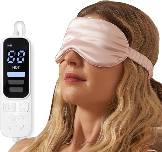Pink Heated Eye Mask for Dry Eyes, MGD, Blepharitis, Stye Treatment, Warm & Cool Eye Masks, USB Powered, Adjustable, Silk-like Material