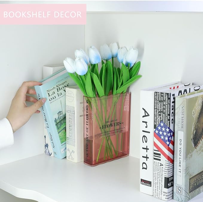 Book-Shaped Flower Vase, Book Lovers Gifts, Pink Vases for Wedding Decor | Aesthetic Room Centerpieces,Must-Have for Home, Bookshelf, Bedroom, Office Decor for Women, Teacher Gift - Like Mothers Day