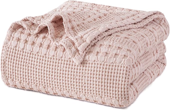 PHF 100% Cotton Waffle Weave Blanket Queen Size, Lightweight Breathable Summer Blanket for Hot Sleepers, Pre-Washed Soft Layer for Bed, Couch, Aesthetic Home Decor & Gift, 90"x90", Pumpkin Orange