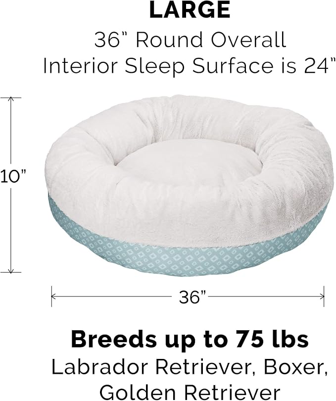 Furhaven Replacement Donut Dog Bed Cover Plush & Diamond Print Calming Cuddler, Machine Washable - Aqua, Large