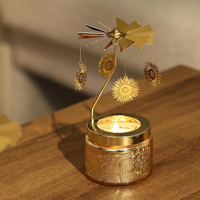 Sunflower Rotating Scented Candle, Gifts for Women Mom Daughter Sister Wife | Birthday Gifts for Women Friendship, Unique Candle Gift for Christmas Anniversary Mothers Day