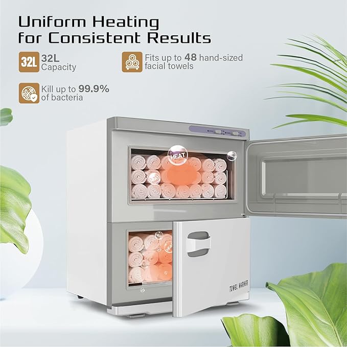 Pantin 32L Premium Two Compartment Towel Warmer for Hair Salon, Beauty SPA, Restaurant & Home. Heated Towel Warmer -Large Electric Hot Towel Cabinet for Salons, Spas - The Best Spa Equipment 110V 320W
