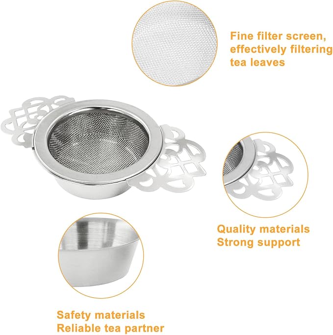 Waziaqoc 4 Pack Tea Fine Mesh Tea Strainers with Bowl, Stainless Steel Loose Leaf Tea Filter for 2.5-4 Inch Cup Mouth, Silver
